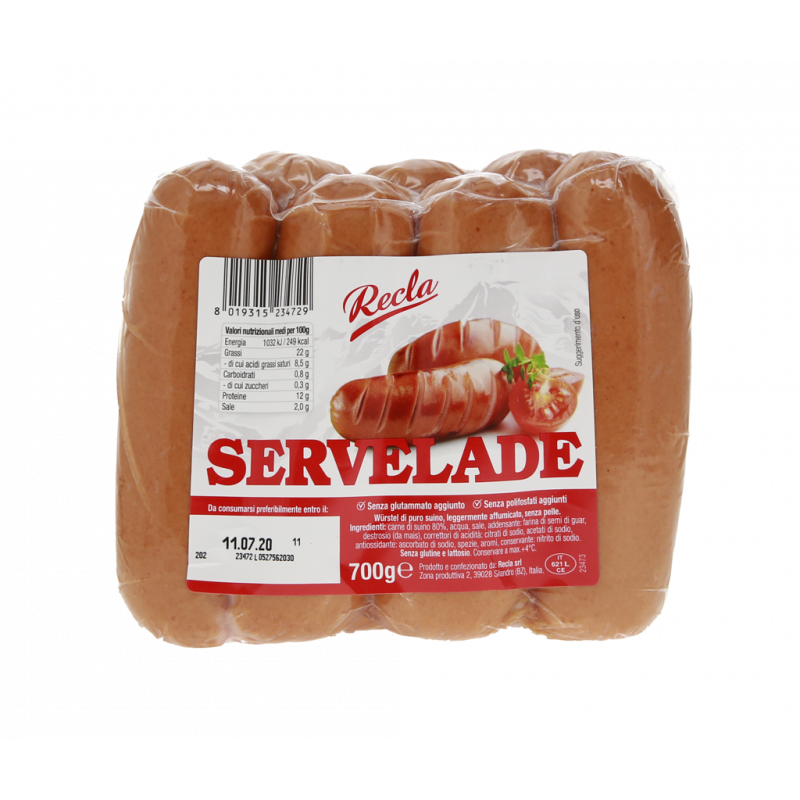 WURSTEL SERVELADE SENZA GLUTINE E LATTOSIO 700G