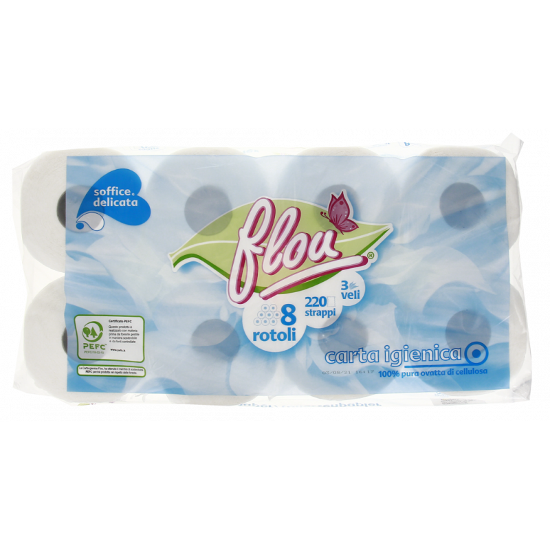 CARTA IGIENICA ROTOLI 3 VELI 220 STRAPPI 8PZ